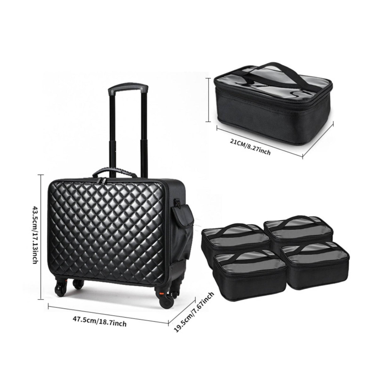 Rolling Makeup Train Case Large Capacity Cosmetic Trolley Suitcase