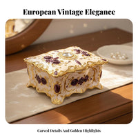 Enamel Finish Vintage Metal Jewelry Box Exquisite Handcraft Floral Embossed Trinket Case Jeweled Accent for Girls