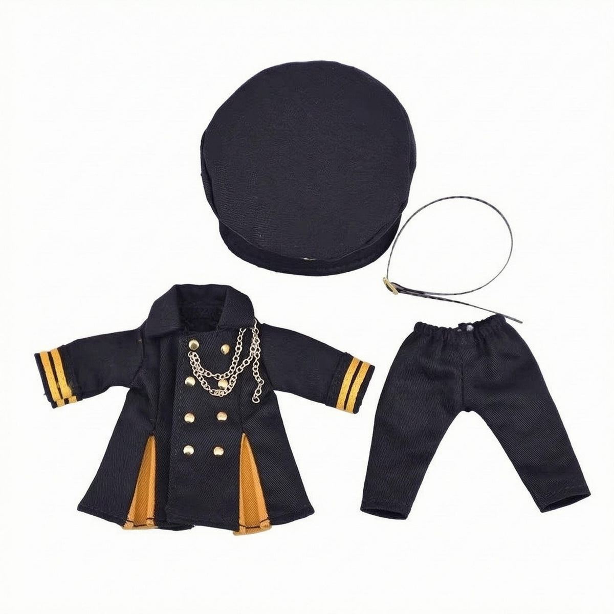 Long Coat Uniform Double Breasted 1/12 Scale Doll Clothes Chain Trim Miniature Jacket and Pants Set