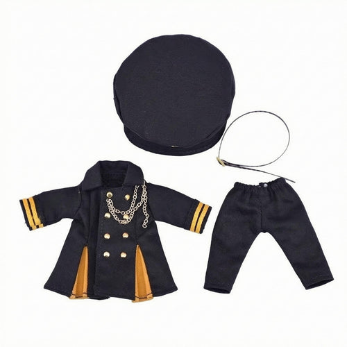 Long Coat Uniform Double Breasted 1/12 Scale Doll Clothes Chain Trim Miniature Jacket and Pants Set