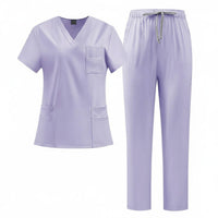V-Neck Scrub Top and Pants Multi-Pocket Design Short Sleeve Medical Attire