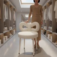 Bow Back Makeup Chair Cream Aesthetic Bedroom Furniture Soft Upholstery