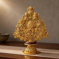 Auspicious Tree Ornament Gold-Tone Openwork Floral Tree Scroll-Like