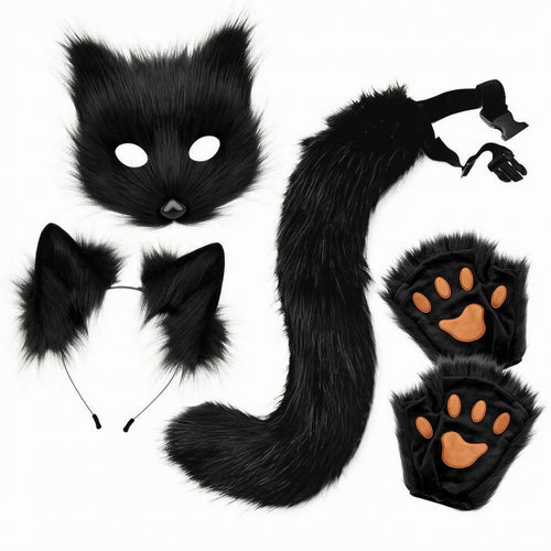 Costume Ear Headband Tail Face Covering Set Furry Animal Costume Accessories Soft Dress-up Kit