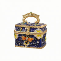 Mini Jewelry Box with Handle Gold-Tone Enamel Jewelry Box Gift for Vanity, Girls