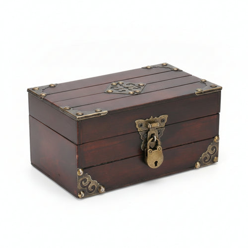 Wooden Jewelry Box Aged-Brass Hardware Pirate Treasure Box Metal Latch Room Decoration