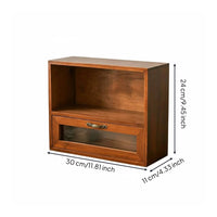 Wood Desktop Organizer Multi-Purpose Wooden Storage Cabinet Glass Door Panels