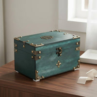 Wooden Jewelry Box Sturdy Wood Construction Chinese Design Keepsake Box Antique Design Treasure Chest Skillfully Made