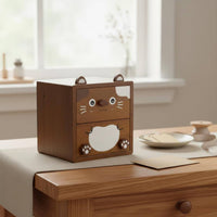 Cute Wooden Makeup Organizer Sturdy Wood Desktop Organizing Drawers Cartoon Creature Desk Cabinet No Assembly Required for Girls