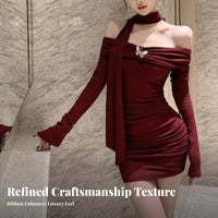 Bare-Shoulder Halter Dress Stretchy Material Halter Neck Club Dress Y2K Fashion