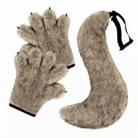 2 Pieces Cosplay Set Black Trim Furry Animal Tail Adjustable Strap Animal Tail