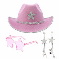 3 Pieces Dangling Star Earrings Oversized Cowgirl Outfit Kit Fringed Look
