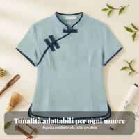 Chinese Style Tea Suit, Summer Cotton Linen Short Sleeve Top Set for Women