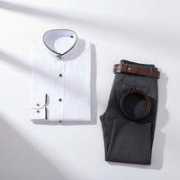 Stand Collar Shirt Solid Color Long Sleeve Sleek Fit Shirt Business Casual