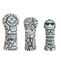 3 Pieces Golf Club Head Covers Vintage-Retro-Themed Wood Headcovers Elastic Headcover for Golfers