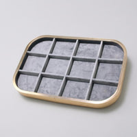 12-Compartment Jewelry Tray Rounded-Rectangle Flocked Jewelry Tray Gray