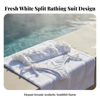 3 Pieces Padded Top Three-Piece Swimsuit Removable Padding White Ruffle Bikini Smocked for Young Adults, Teens, Hot Season, Vacation, Resort