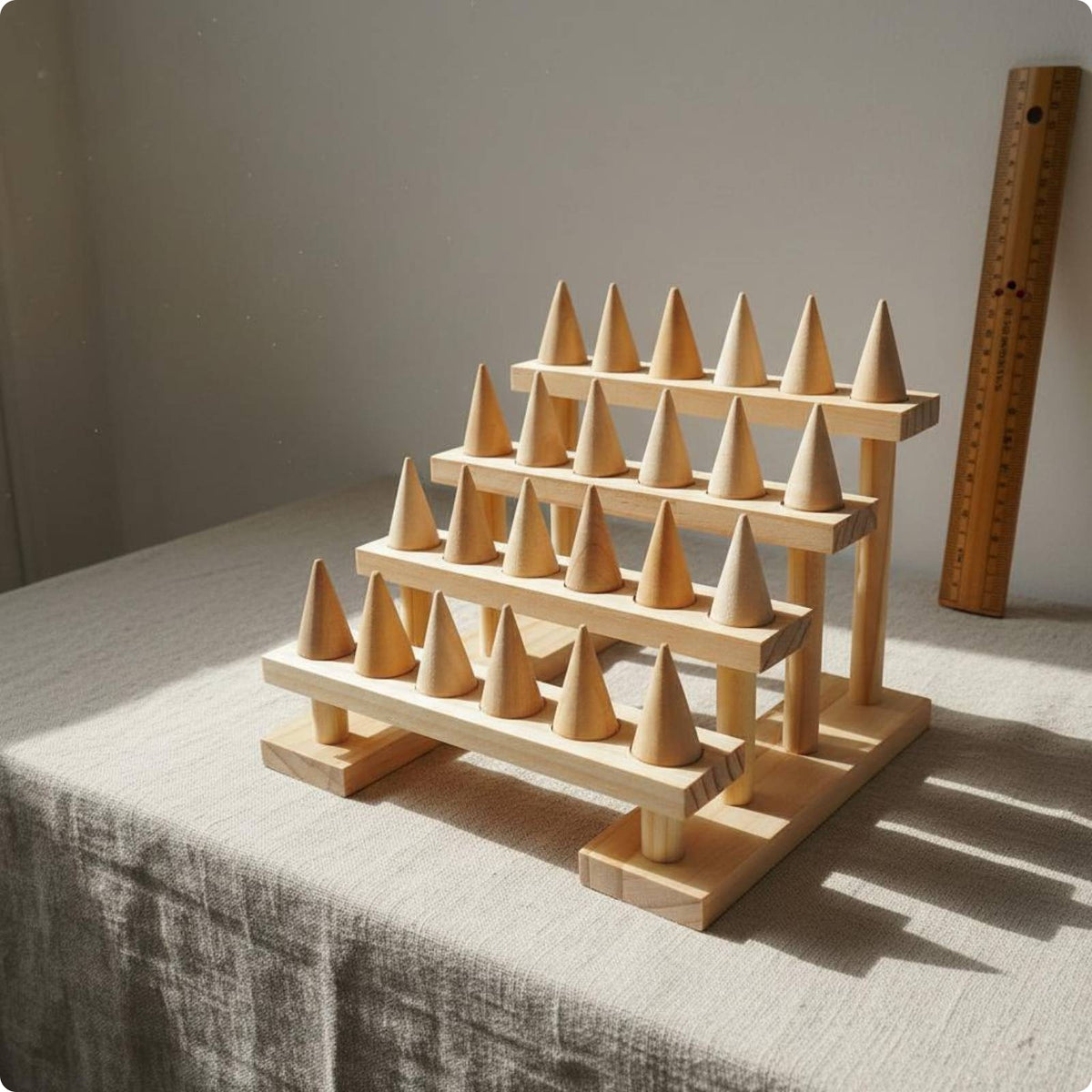 Tiered-Cone Stand Wooden Wood Band Display Rack Minimalist for Market Vendors