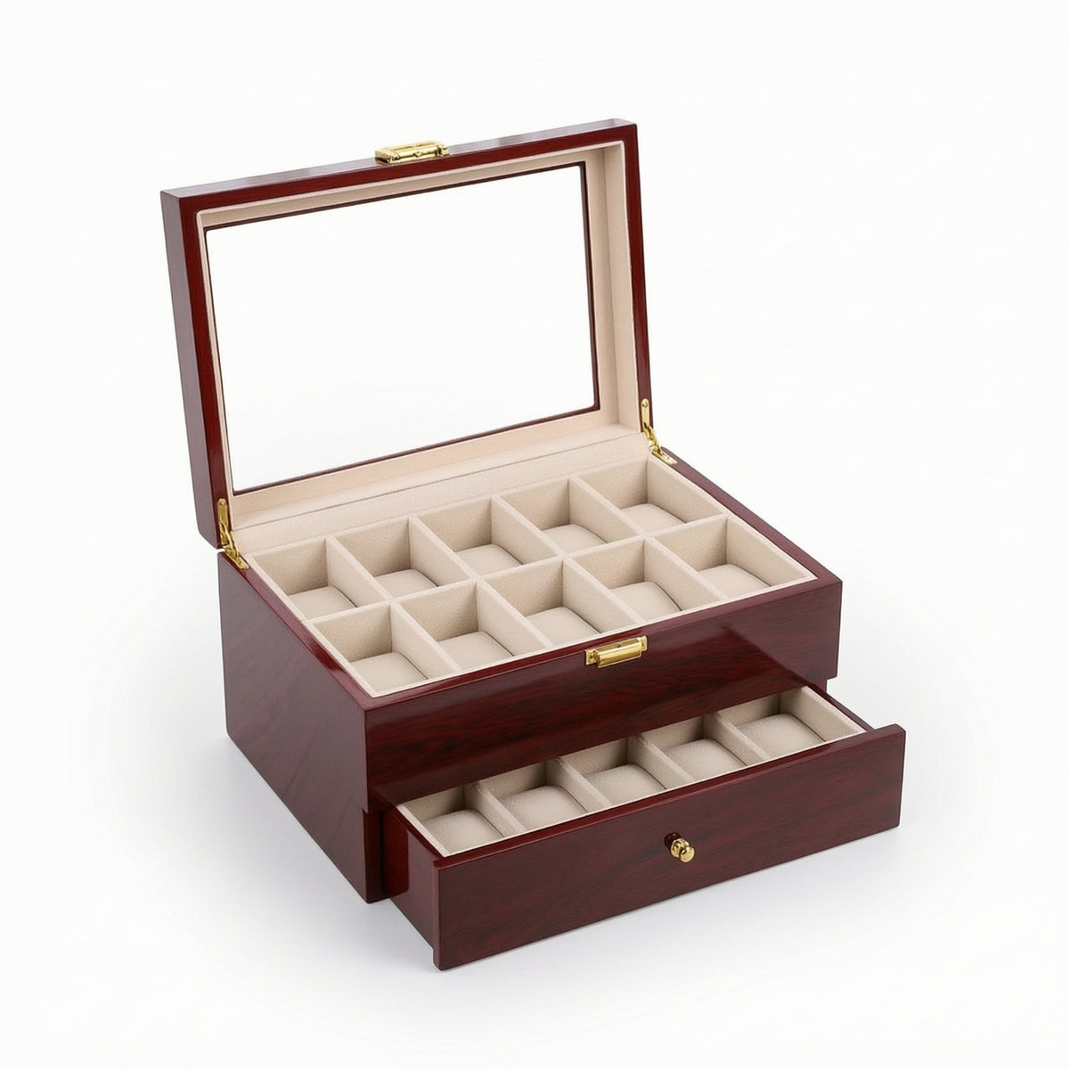 Watch Box with Drawer Padded Watch Display Case Shielded Organizer for Dresser
