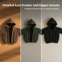 Cropped Doll Cardigan Zip-Front Hooded Doll Jacket