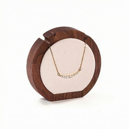 Circular-Shaped Jewelry Stand Framed Walnut Necklace Display Stand Elegant