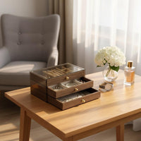 Walnut Wood Grain Jewelry Case Large Capacity Clear Top Band Storage Box