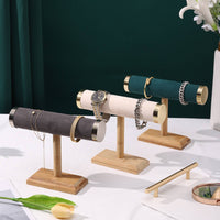 Bracelet Holder with Wooden Base Double-Row Jewelry Display Stand Jewelry Display Holder Multi-Functional Organizer Countertop