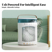 Cools & Humidifies Desktop Misting Fan 5 Mist Nozzles Personal Humidifier Fan 3-in-1 Function for Students, Office Workers, Dorm Room
