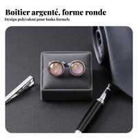 2 Pieces Violet Crystal Glass Cufflinks Elegant Design Round Gold Foil Cufflinks