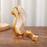 Swan Spoon Holder Metallic Finish Swan Dessert Spoon Organizer Rhinestone