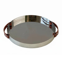 Leather Handled Tray Shallow rimed Mirrored Tray Minimalist Household Decor for Tabletop Display