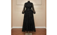 V Neck Evening Dress Plus Size Lantern Sleeve Gown Elegant for Banquet, Women