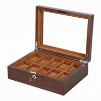 Glass Lid Watch Display Box Metal Lock Wooden Watch Display Case Wood Grain