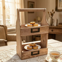Two-Tier Storage Box Rustic Wooden Organizer Portable for Desk, Kitchen Counter