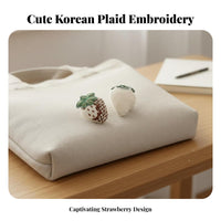 Korean Design Strawberry Embroidered Embellishment Sweet Design Plaid Strawberry Embellishment Detailed Embroidery for Crafters