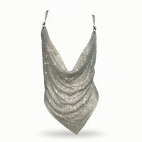 Chain Strap Cami Glittery Sequin Top Low-Cut for Party, Women