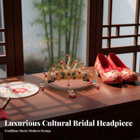 Ancient Design Hair Crown and Hairpin Set Gold-Plated Chinese Bridal Headdress Set Traditional Chinese Attire Tassel Hair