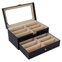 Eyewear Storage Box with Drawer Two-Layer Sunglass Organizer 12-Slot for Vanity