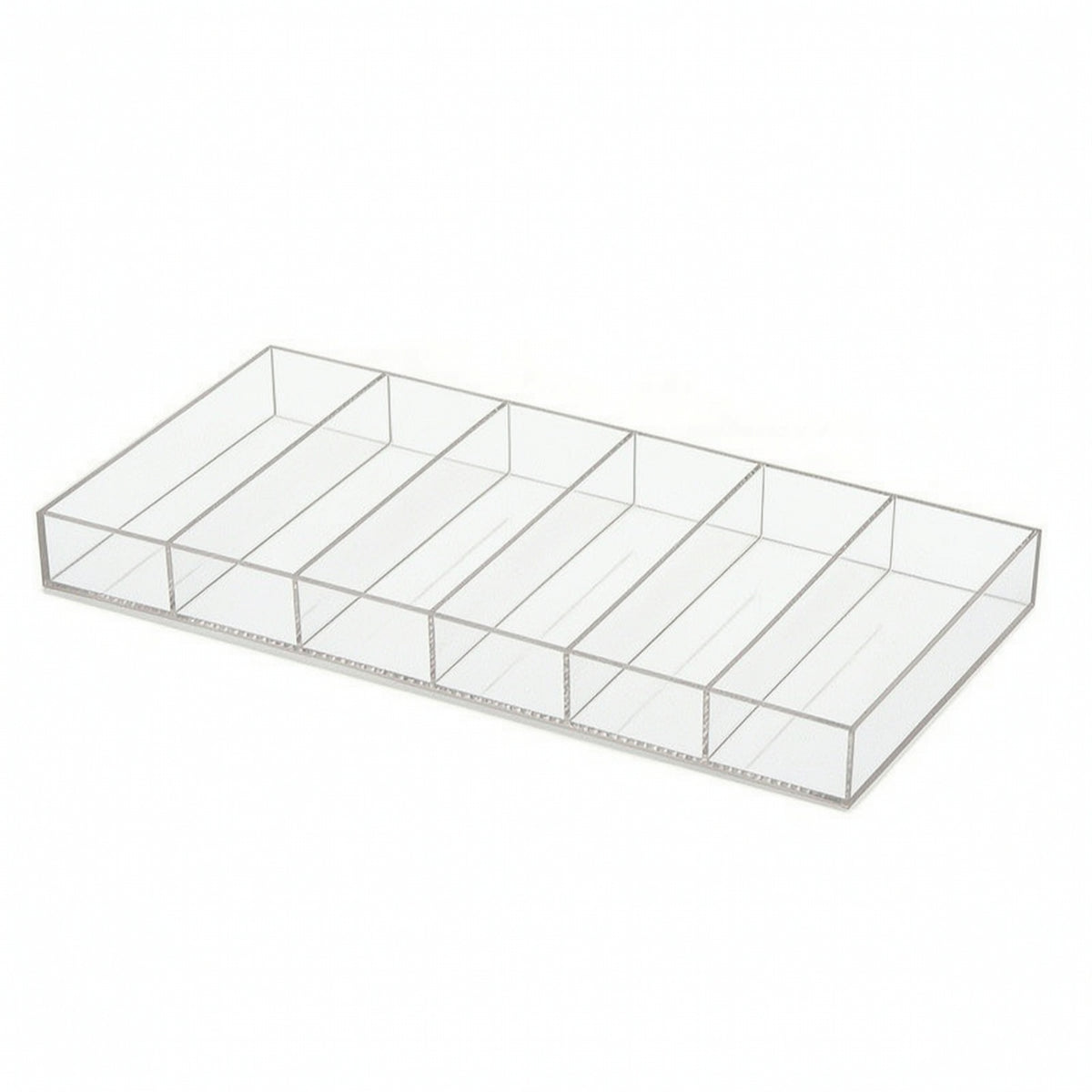Acrylic Cosmetic Storage Box Slimline Makeup Brush Tray 6-Compartment