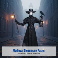 Halloween Plague Doctor Costume, Adult Medieval Steampunk, Black Crow Beak Mask, Cosplay Outfit