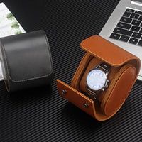 PU Leather Watch Box Soft Luxurious Cloth Lining Single Watch Travel Case Snap Button Closure Flat Bottom Stability