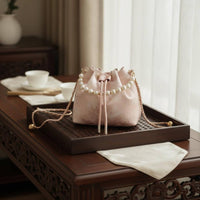 Chinese Design Crossbody Bag Elegant Embellishments Drawstring Pouch Bag
