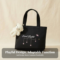 Small closureed Canvas Handbag Lightweight Lunch Pouch Minimalist Print for Women