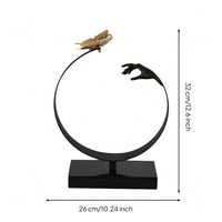 Butterfly Loop Sculpture Marble Base Geometric Table Sculpture Copper Detail Geometric Tabletop Statue for Study