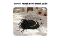 Mesh Ed Fascinator Hat Elegant Design Vintage Pillbox Hat Feather Bead Headpiece Net Mesh Feather Fascinator Hair Fastener