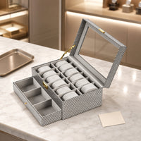 Watch and Jewelry Case Golden-Hued Clasp Jewelry Display Box Striped Exterior