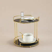 2-Tier Makeup Organizer Long-Lasting Gold Metal Vanity Shelf Marble Pattern