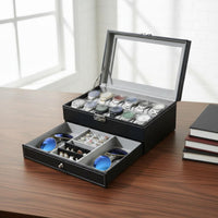 2-Tier Watch and Jewelry Box Debris-Resistant-Resistant 2-Tier Jewelry Organizer Men's Valet Box Secure Metal Clasp for Women