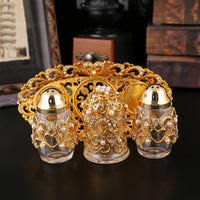 3 Pieces Filigree Condiment Set Gold-Colored Glass Condiment Jars Heart