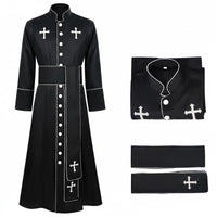 Cross Print Priest Robe Includes Matching Belt Long Sleeve Priest Cassock Contrast Trim Medieval Cleric Uniform for Stage Performance